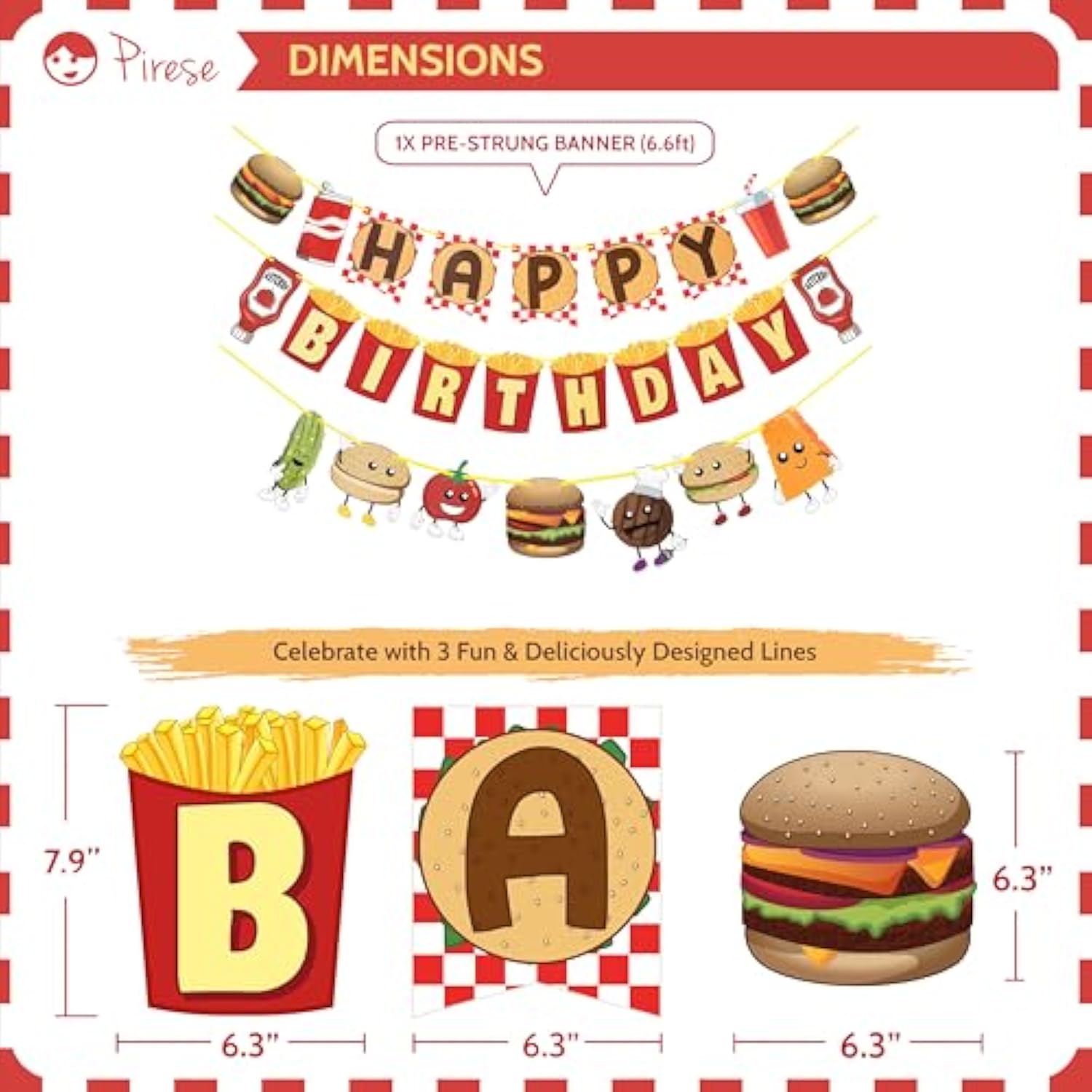 Burger Birthday Party Kit – Happy Birthday Banner & Burger Fries Balloons