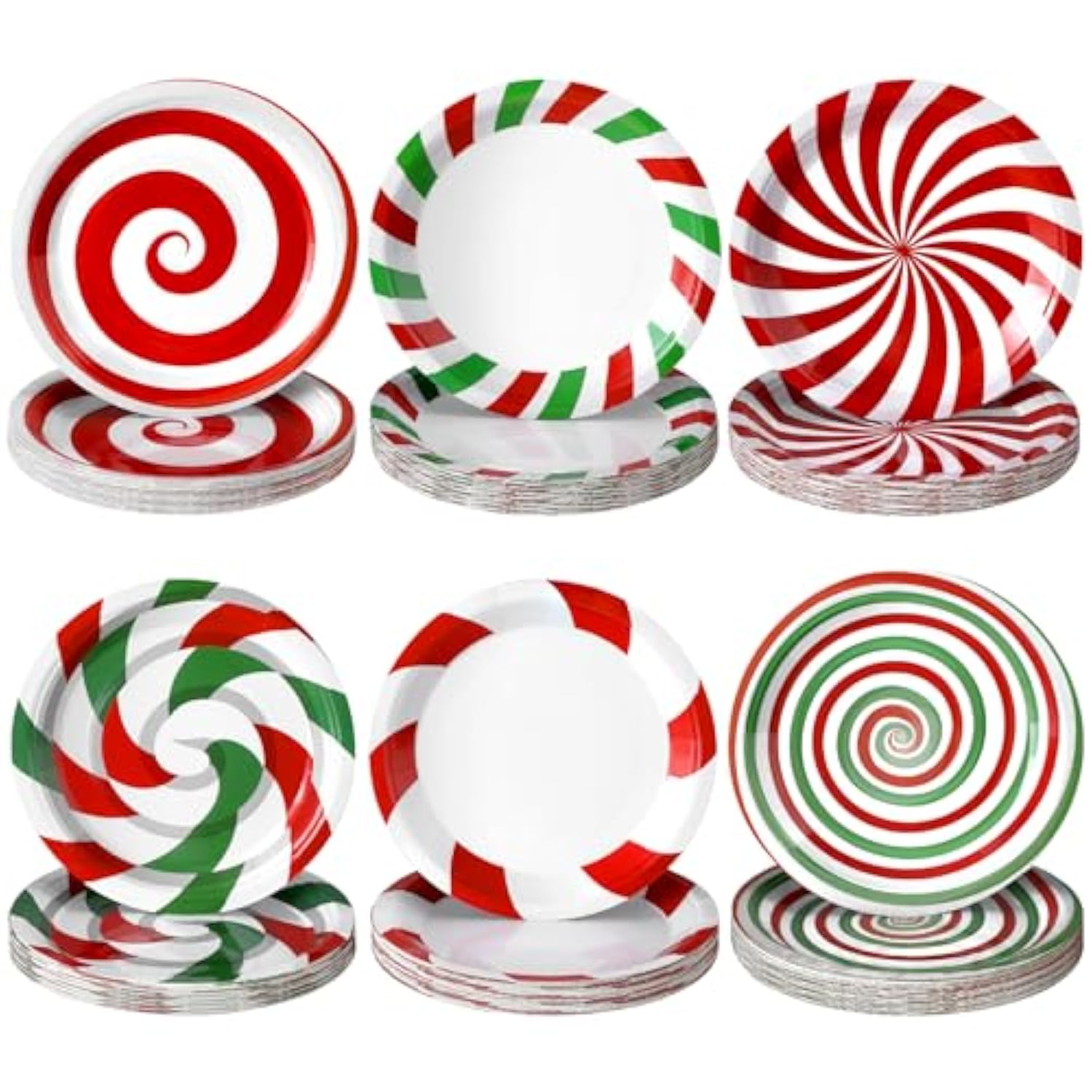 96 Pcs Christmas Candy Paper Plates 7 Inch Disposable Peppermint Dinner Plates For Xmas Birthday Party Table Decoration Supplies