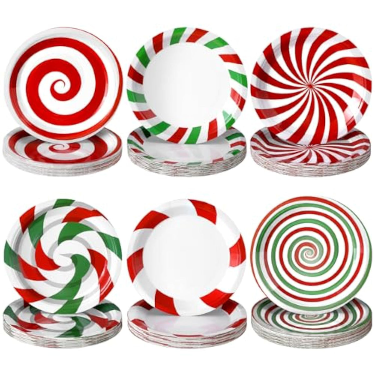 96 Pcs Christmas Candy Paper Plates 7 Inch Disposable Peppermint Dinner Plates For Xmas Birthday Party Table Decoration Supplies