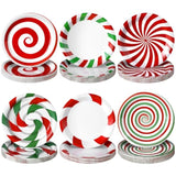 96 Pcs Christmas Candy Paper Plates 7 Inch Disposable Peppermint Dinner Plates For Xmas Birthday Party Table Decoration Supplies