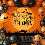 Happy Halloween Backdrop 7x5ft Orange Moon Graveyard Pumpkin Spider Web Party Decoration