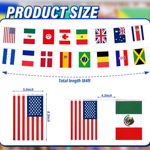 200 Countries String Flag 184Ft World Flag Banner for Party Decorations