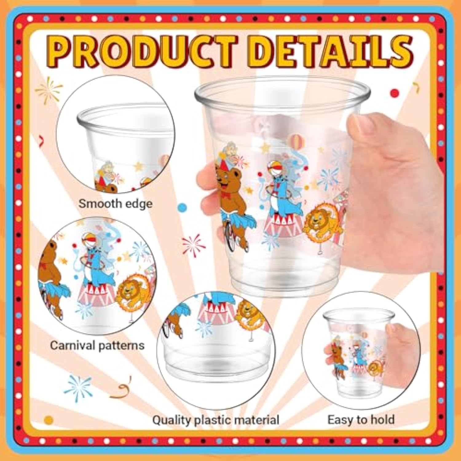 50 Pcs Circus Cups 12 Oz Plastic Circus Birthday Cups Clear Circus Disposable Cups Circus Theme Drinking Cups For Home Party Circus Theme Birthday Baby Shower Supplies Decoration (Circus)
