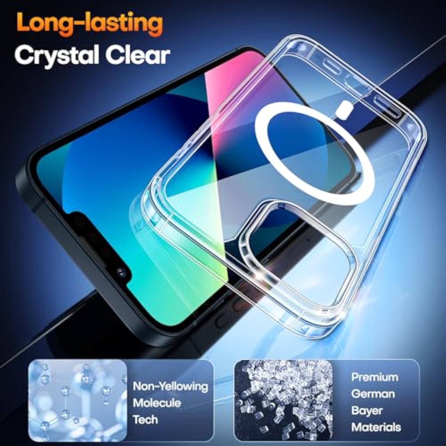 3 In 1 Magnetic For Iphone 13 Case, [Compatible With Magsafe] [With 2X Screen Protectors] Not-Yellowing, -Grade Protection Slim Phone Case For 13 Cover, Clear, 6.1"