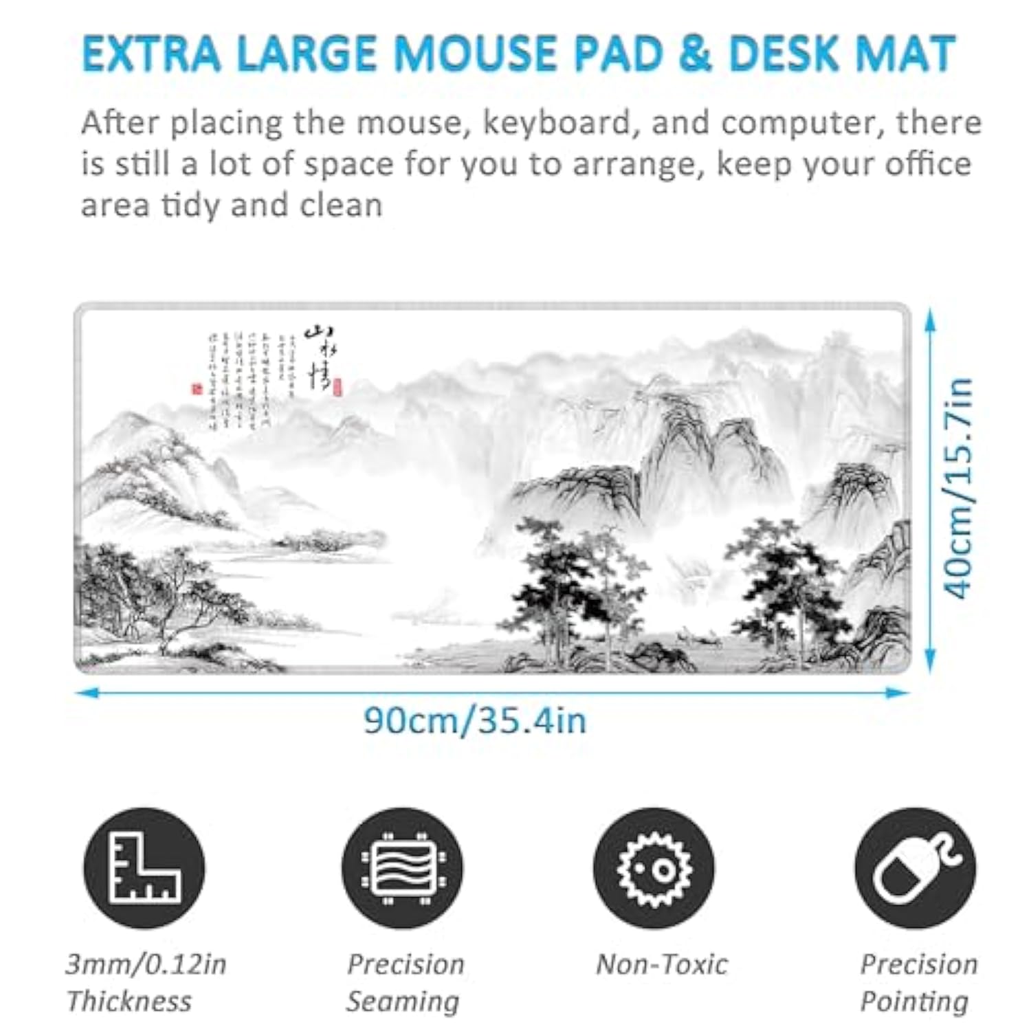 Pattern Xxl Computer Mouse Pad 35.4X15.7X0.12Inch, Large Pc Keyboard Mousepad With Anti-Slip Base For Gaming (Landscape 2, 35.4"X15.7"X0.12")