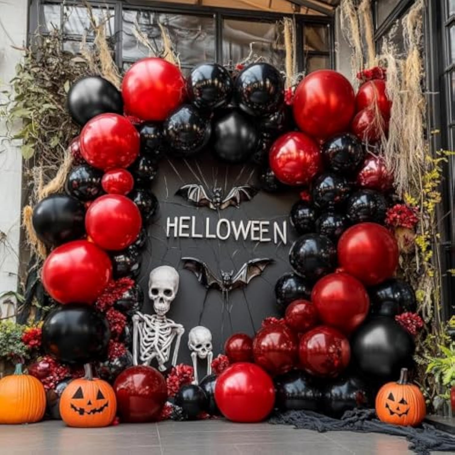 Black Red Balloon Garland Double Stuffed Burgundy Black Balloons Premi