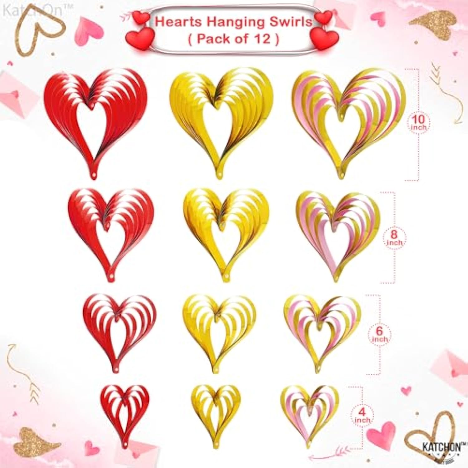 3D Valentines Hanging Decorations - 10 Inch, Pack Of 12 | Valentines Day Hanging Swirls, Valentines Day Hanging Decorations | Heart Garland Valentines Day Decorations, Valentines Decorations