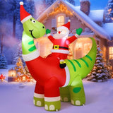 6Ft Christmas Inflatables Outdoor Decorations, Blow Up Santa Claus Riding A Dinosaur Inflatable With Built-In Leds For C