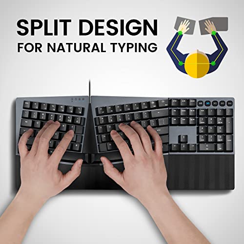Periboard-535Br Wired Ergonomic Mechanical Split Keyboard - Low-Profile Brown Tactile Switches - Programmable Feature With Macro Keys - Compatible With Windows And Mac Os X - Us English, Black