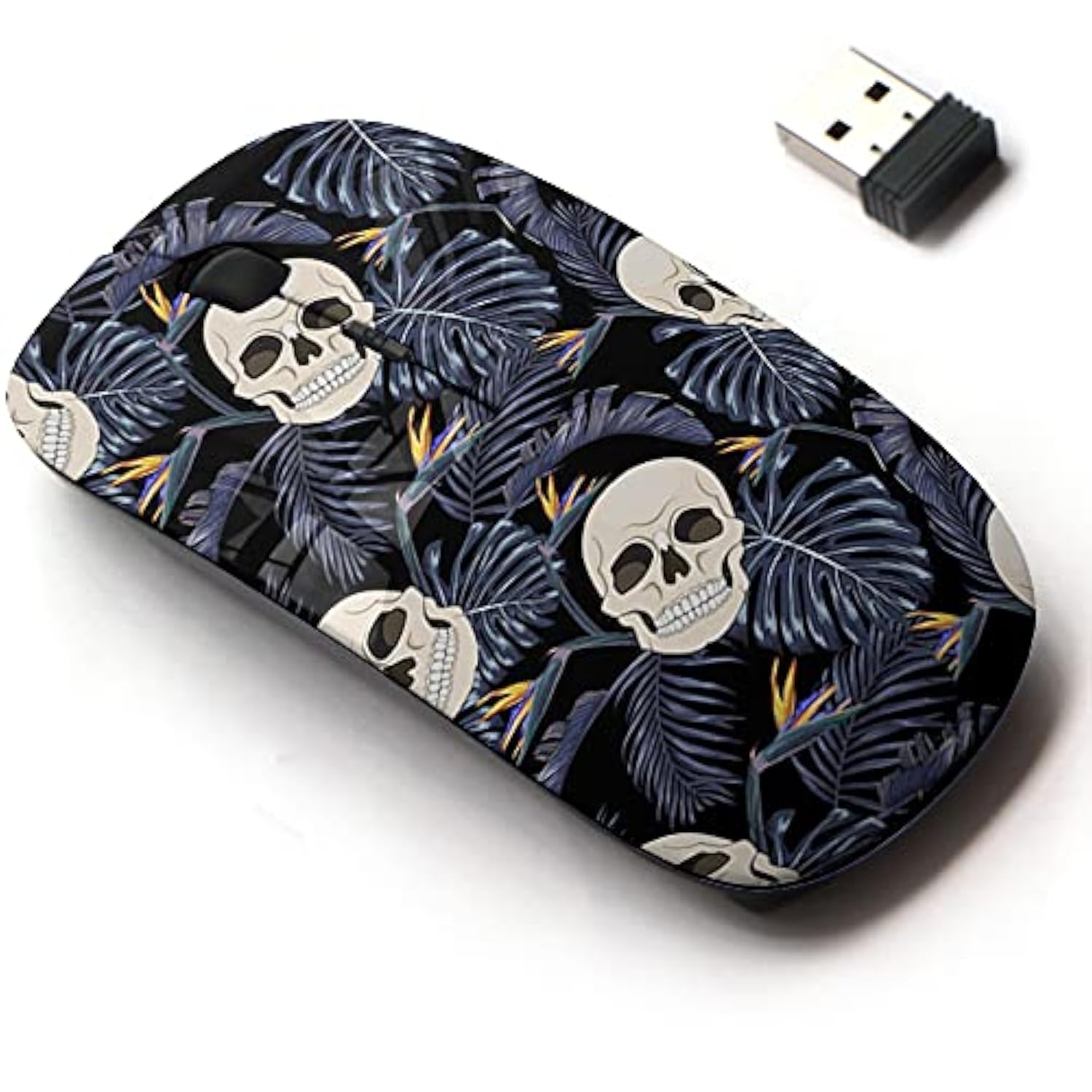 2.4G Wireless Mouse With Cute Pattern Design For All Laptops And Desktops With Nano Receiver - Gothic Skulls Flowers