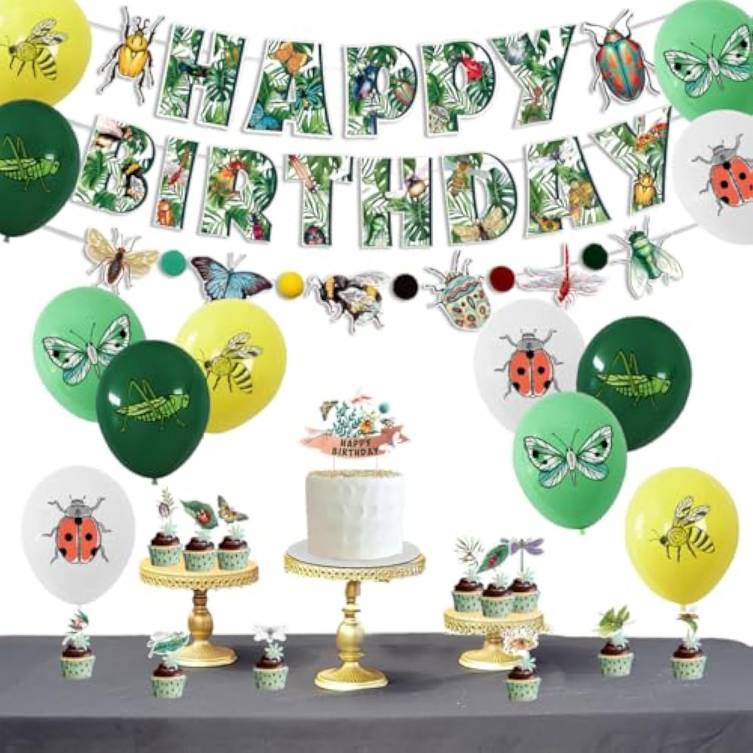 Bugs Birthday Party Supplies,Bugs Happy Birthday Banner, Balloon,Cake Topper And Cupcake Toppers,Bugs Theme Birthday Party Decorations
