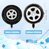6pcs Race Car Tire Foil Balloons – 18" Black & White Party Decor for Car-Themed Birthdays