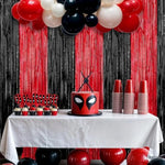 Red And Black Fringe Curtain - 6.4X8 Ft Pack Of 2 | Red And Black Streamers For Casino Theme Party Decorations | Door Streamers For Wedding, Anniversary, Bachelorette, Birthday Decorations
