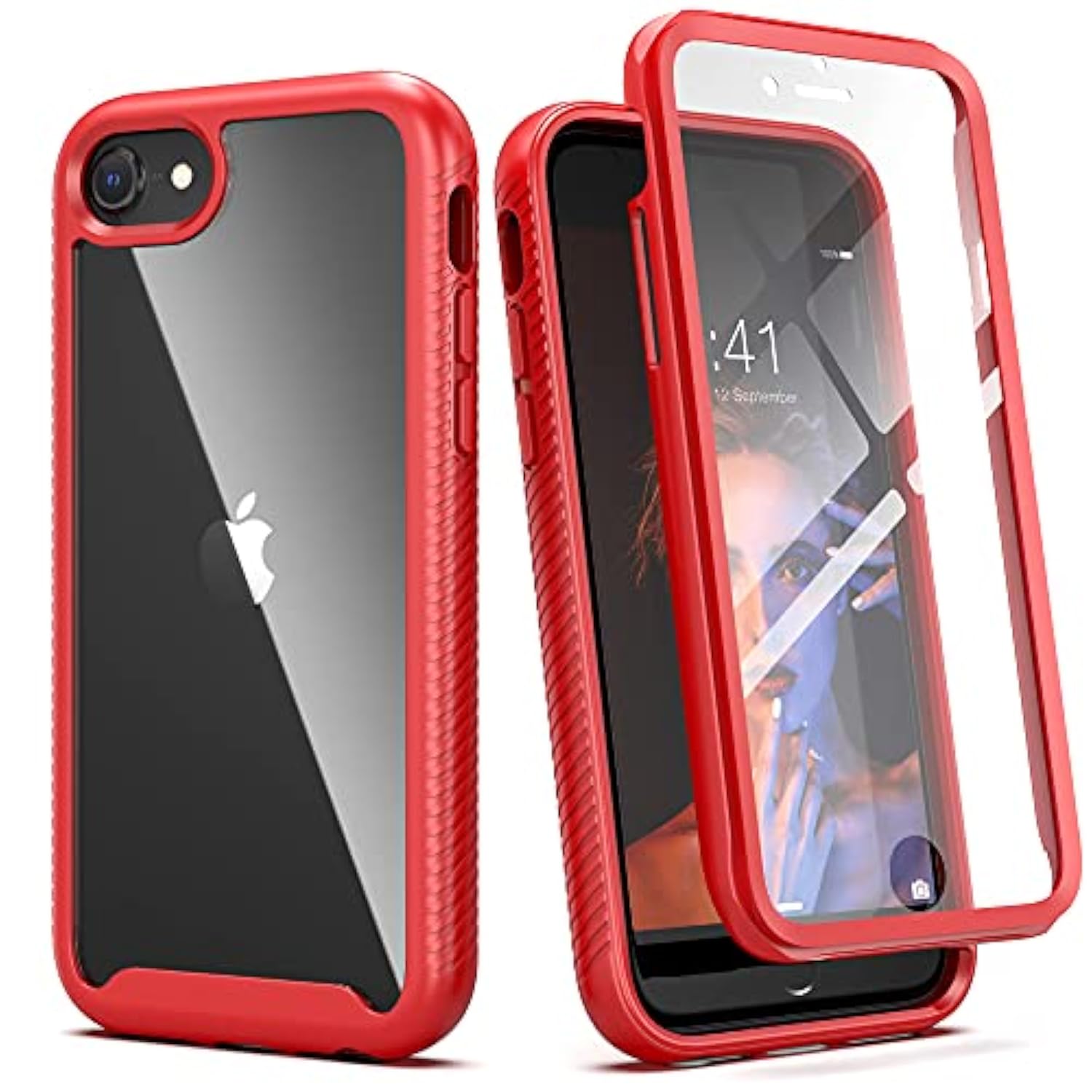 For Se 3Rd Generation 2022 Case,For 8 & 7 & Se 2020 Case, Full-Body Sturdy Shockproof Cover With Build In Screen Protector Heavy Duty Shock Resistant Hybrid Cover, Red