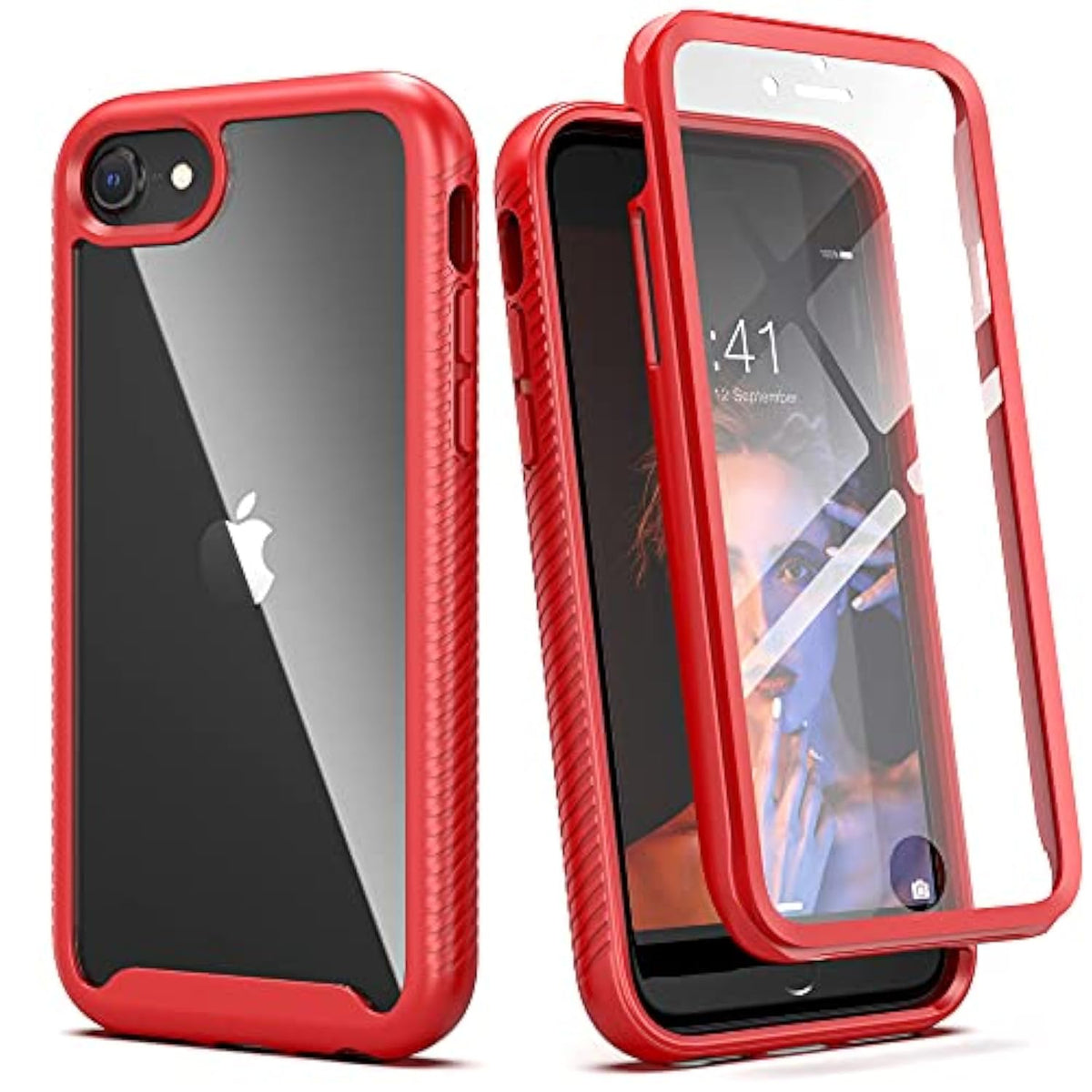 For Se 3Rd Generation 2022 Case,For 8 & 7 & Se 2020 Case, Full-Body Sturdy Shockproof Cover With Build In Screen Protector Heavy Duty Shock Resistant Hybrid Cover, Red