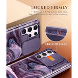 For Samsung Galaxy S23 Ultra Case With Slide Camera Cover, [Built-In Screen Protector] [2 Front Frames] Military Grade Shockproof Marble Phone Case Fit S23 Ultra 6.8", Quicksand/Purple