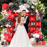 Red And Black Foil Balloon Wall Backdrop Kit, 36Pcs Double-Sided Mylar Balloons & 188Pcs Black Red White Confetti Balloons Arch For Graduation Birthday Casino Race Car Party Decor
