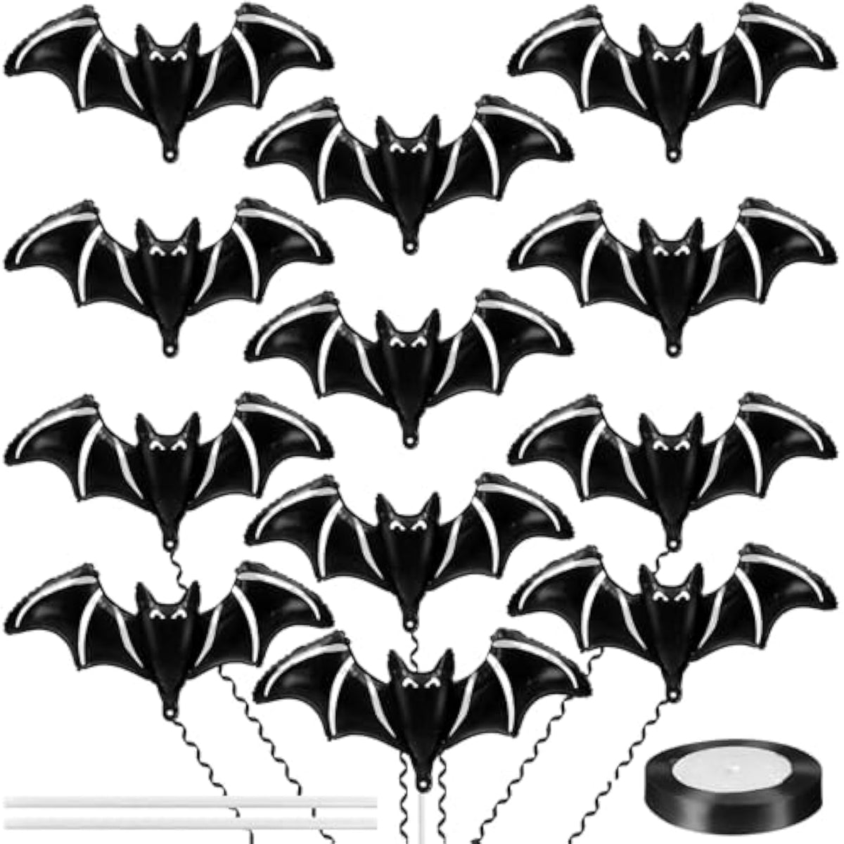 12Pcs 48" Black Bat Foil Balloons - Giant Halloween Decorations for Birthday & Haunted House
