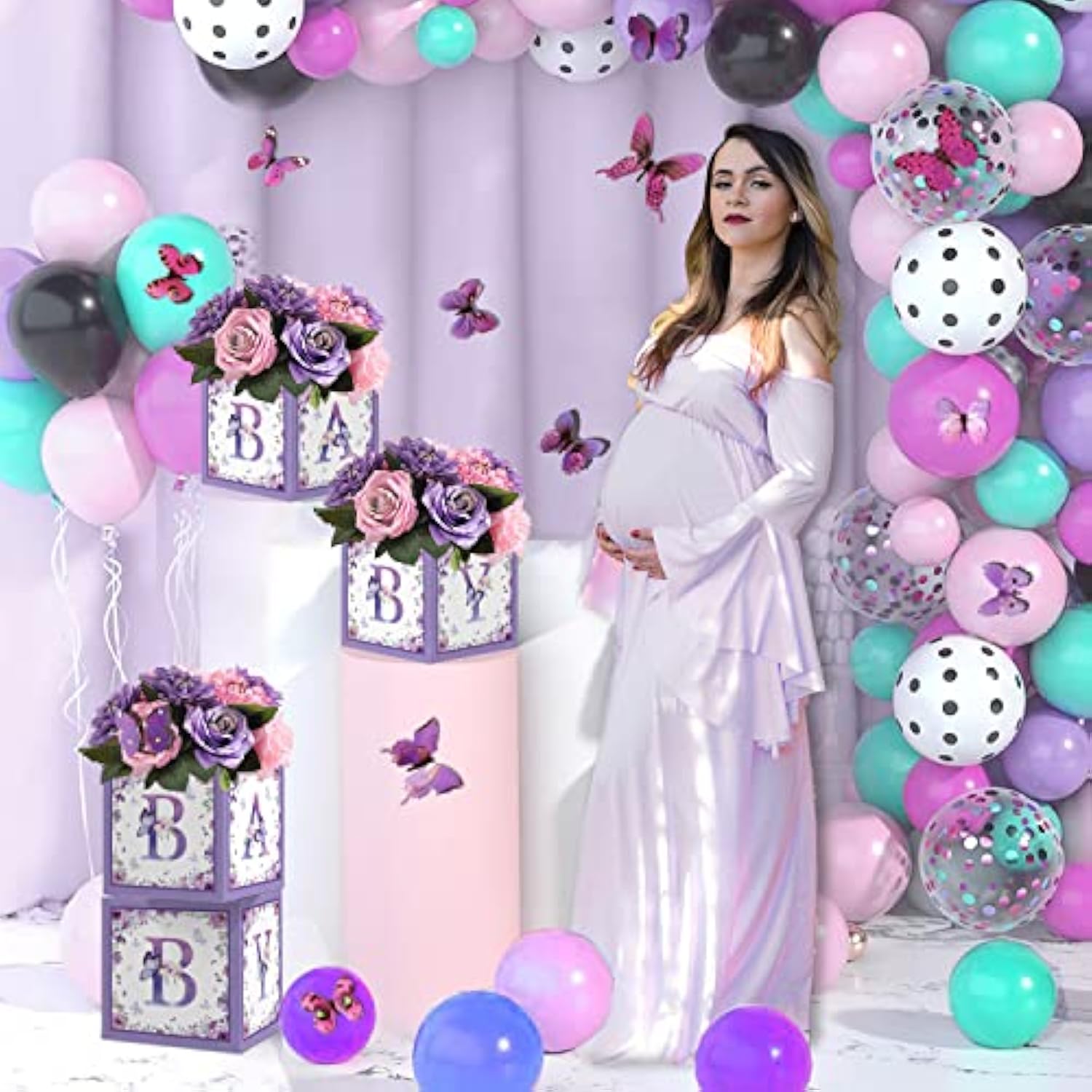 Purple Butterfly Floral Baby Shower Box Decorations - 4 Centerpiece Decor Boxes