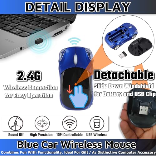 Blue Cute Wireless Mouse2.4G With Usb Reciver 1600Dpi Car Mouse For Computer Laptop Tablet For Windows For Mac Os For Christmasblue
