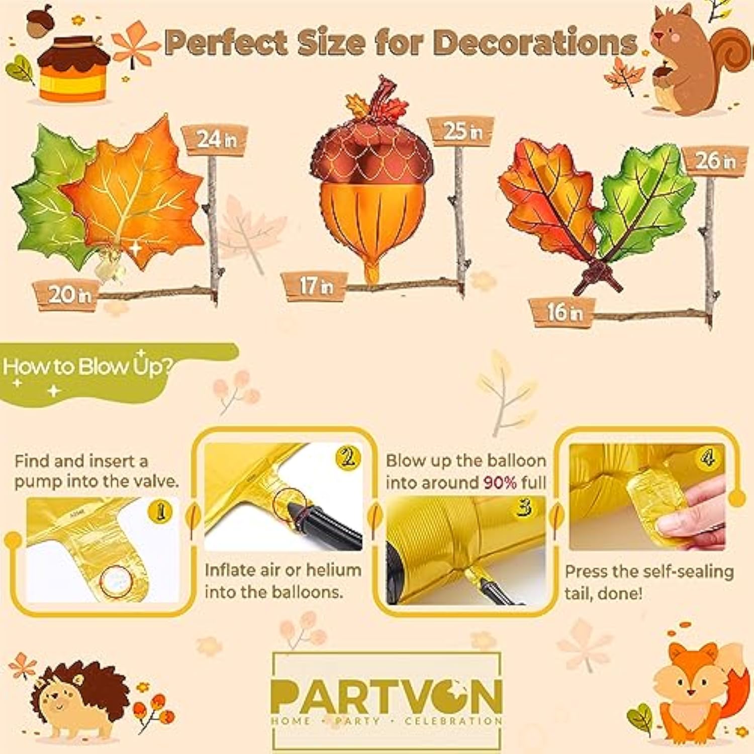 13pcs Woodland Animal Balloons Forest Foil Balloons for Baby Shower Birthday Party Decor