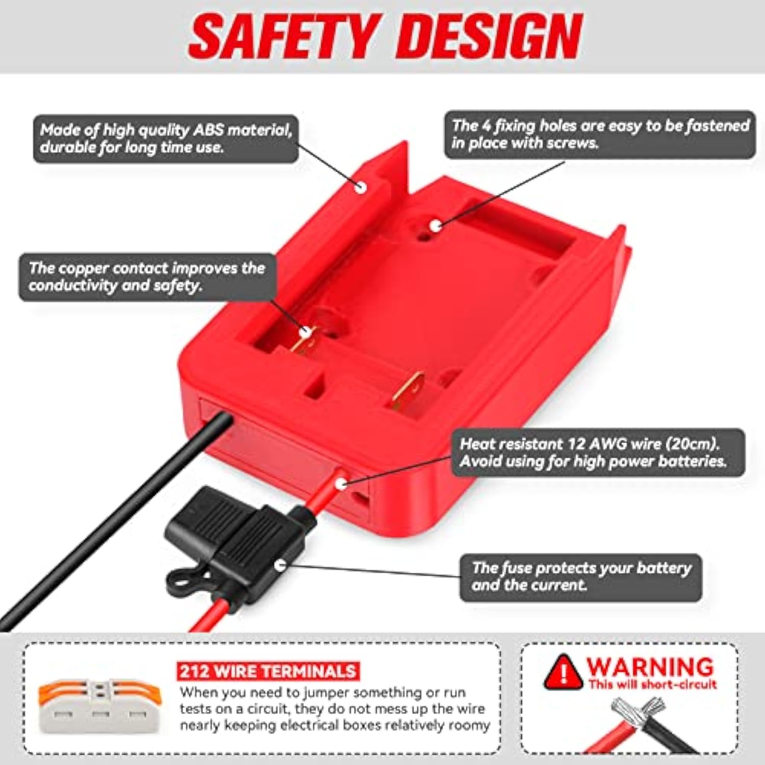 Power Wheels Adapter For Craftsman 20V Dock Power Connector 12 Gauge Robotics Rc Toy & Car,E-Bike(With Wire Terminals & 30A Fuse)
