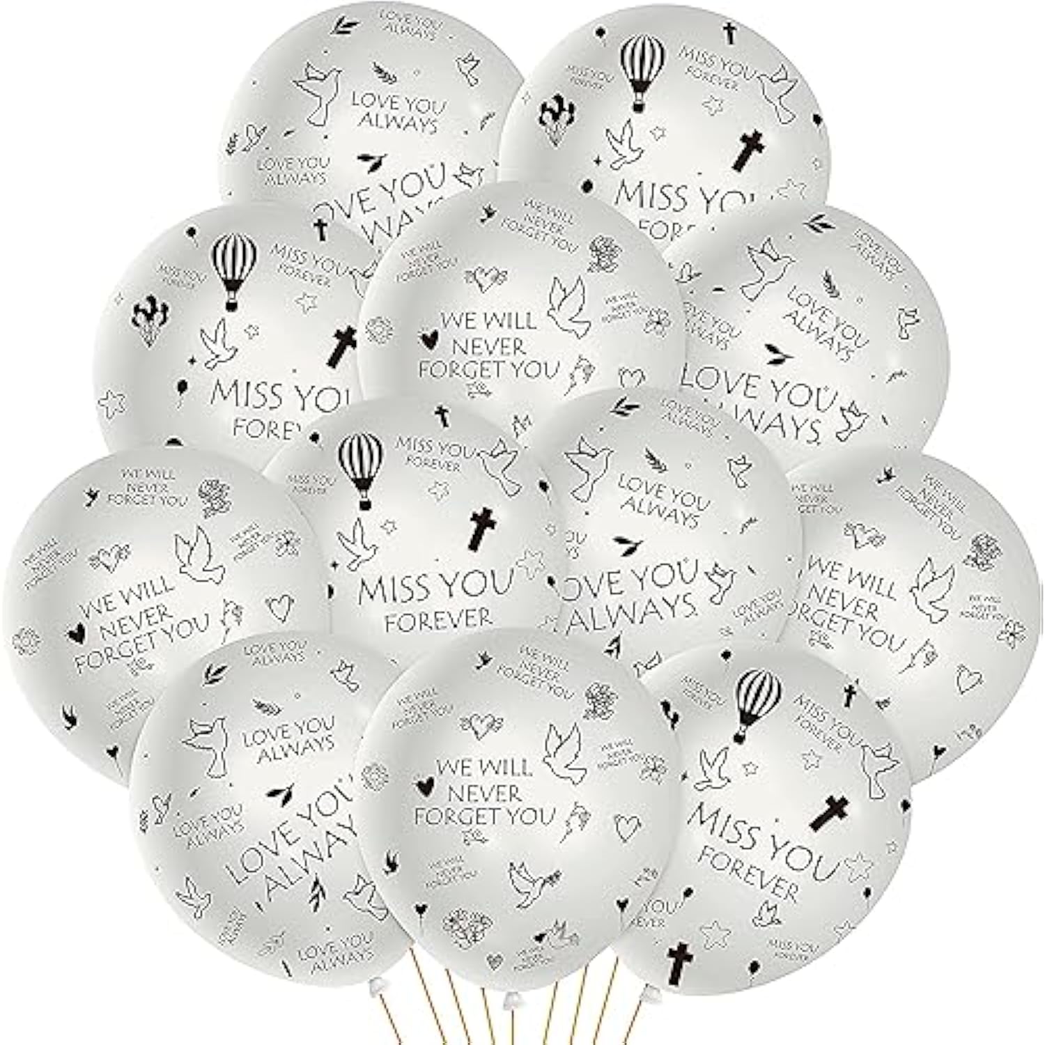 37Pcs Memorial Balloons Set White Remembrance Funeral Celebration Of Life Latex Balloon With Ribbon Miss You Forever Love You Always We Will Never Forget You Decorations