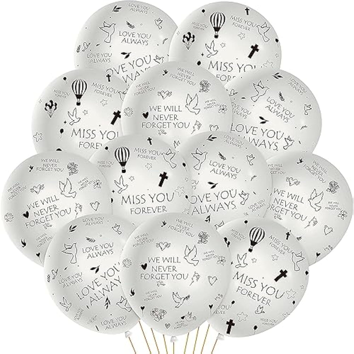 37Pcs Memorial Balloons Set White Remembrance Funeral Celebration Of Life Latex Balloon With Ribbon Miss You Forever Love You Always We Will Never Forget You Decorations