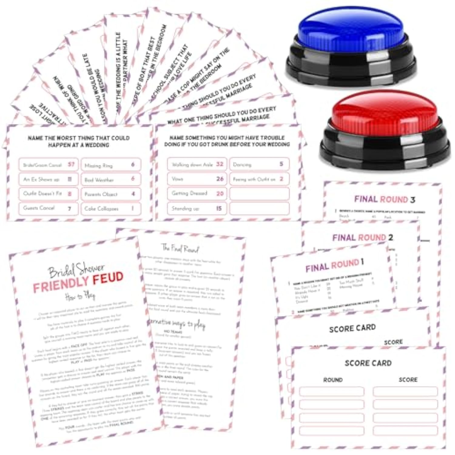 Bridal Shower Friendly Feud Game With 2 Answer Buzzers, Wedding Feud Cards For Family Game Night Fun Trivia Quiz For Bachelorette Party Family Guests Bridemaids