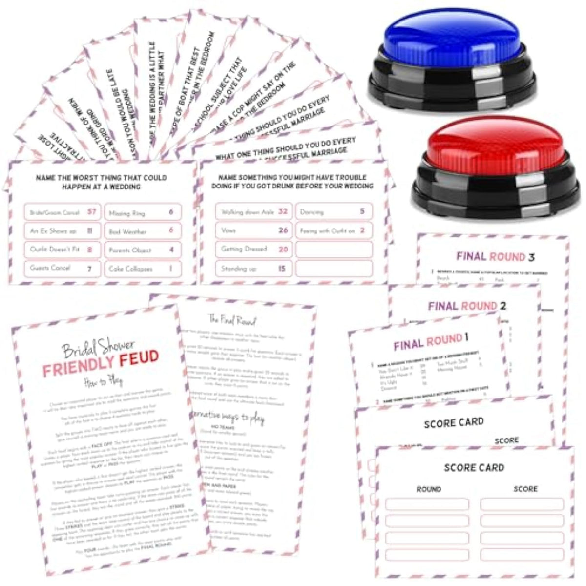 Bridal Shower Friendly Feud Game With 2 Answer Buzzers, Wedding Feud Cards For Family Game Night Fun Trivia Quiz For Bachelorette Party Family Guests Bridemaids