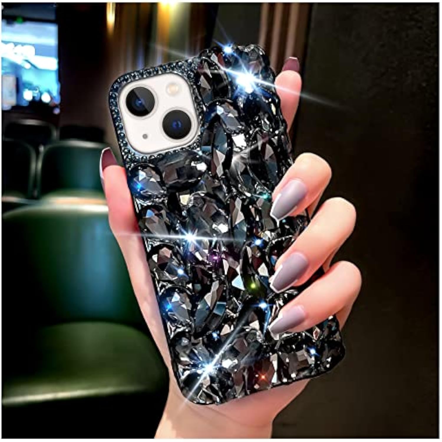 For Iphone 13 Case For Women?6.1 Inch??Very Shiny Luxury Bling Phone Case With 3D Glitter Sparkle Crystal Rhinestone Diamond Gems On Hard Reflective Pc Back Cover For Girls?Black?