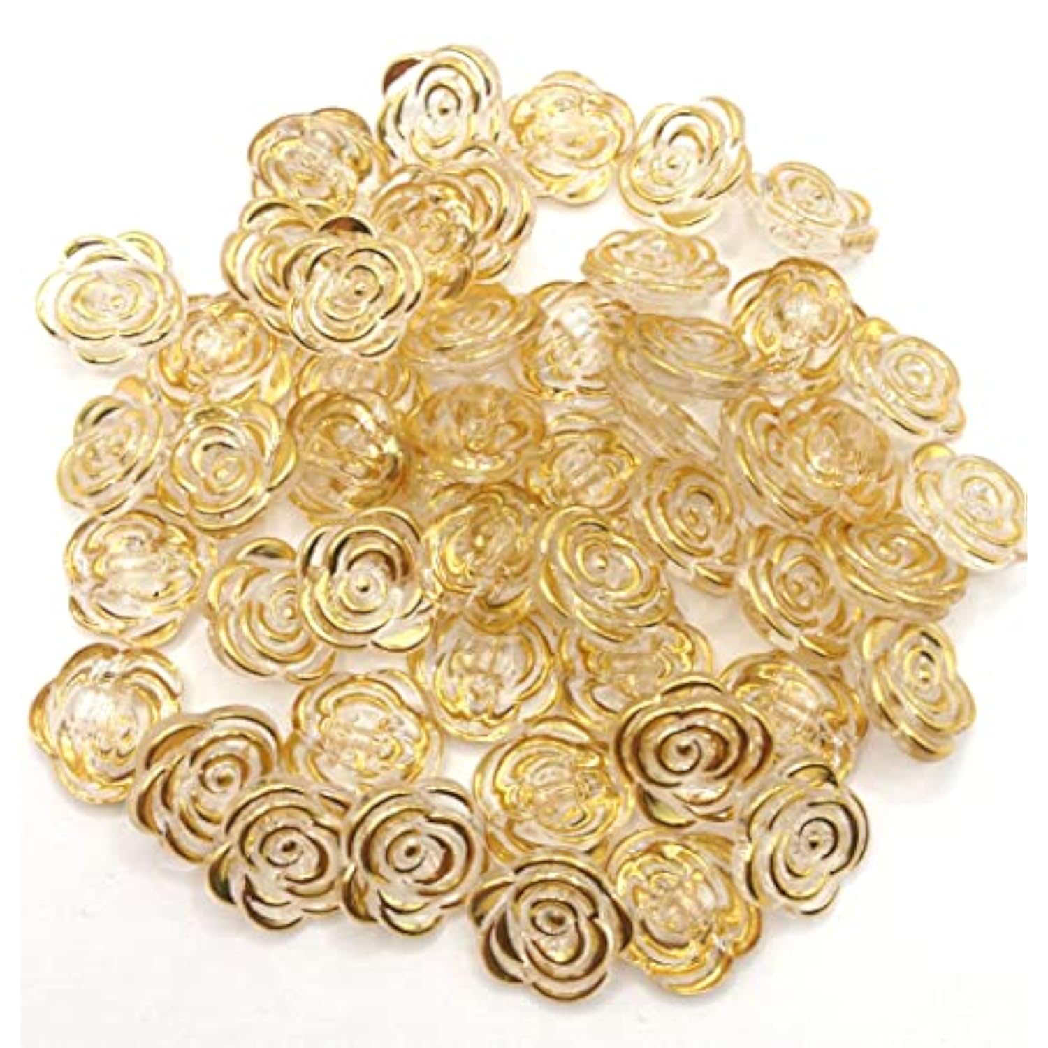 50Pc Gold Rose Flower Pattern Clothes Transparent Resin Buttons Sewing