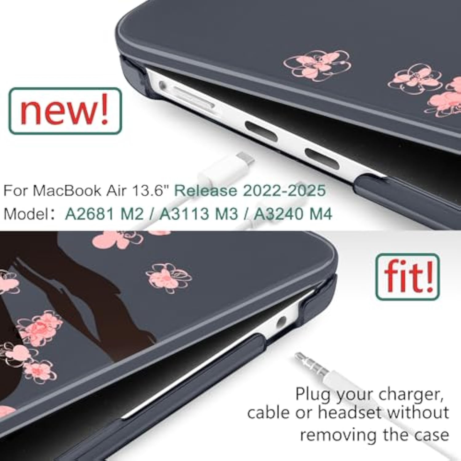 For M4 Macbook Air 13.6 Inch Case 2025 2024 2023 2022 Model A3240 A3113 A2681 M3 M2 Chip, Plastic Hard Shell Case Cover With Touch Id For Macbook Air 13 Inch M4 - Cherry Blossoms