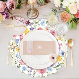 50 Pcs Spring Flowers Paper Placemats,13.4 Inch Wildflower Butterfly Disposable Scalloped Place Mats Spring Summer Round Table Mats For Birthday Wedding Banquet Bridal Shower Party Supplies