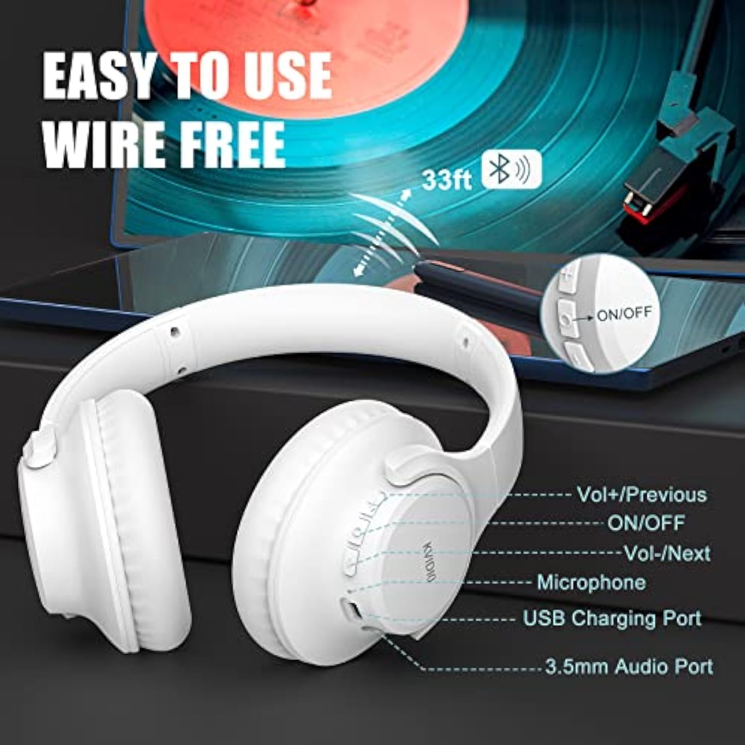Bluetooth Headphones Over Ear, 65 Hours Playtime Wireless Headphones With Microphone, Foldable Lightweight Headset With Deep Bass, Hifi Stereo Sound For Travel Work Laptop Pc Cellphone