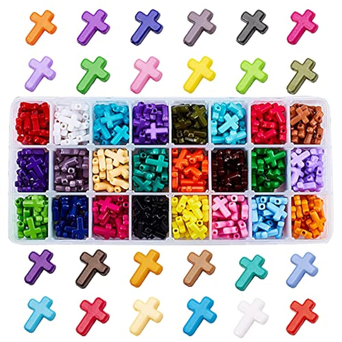 480pcs Colorful Acrylic Cross Beads for Jewelry Making, Bracelets, and Crafts