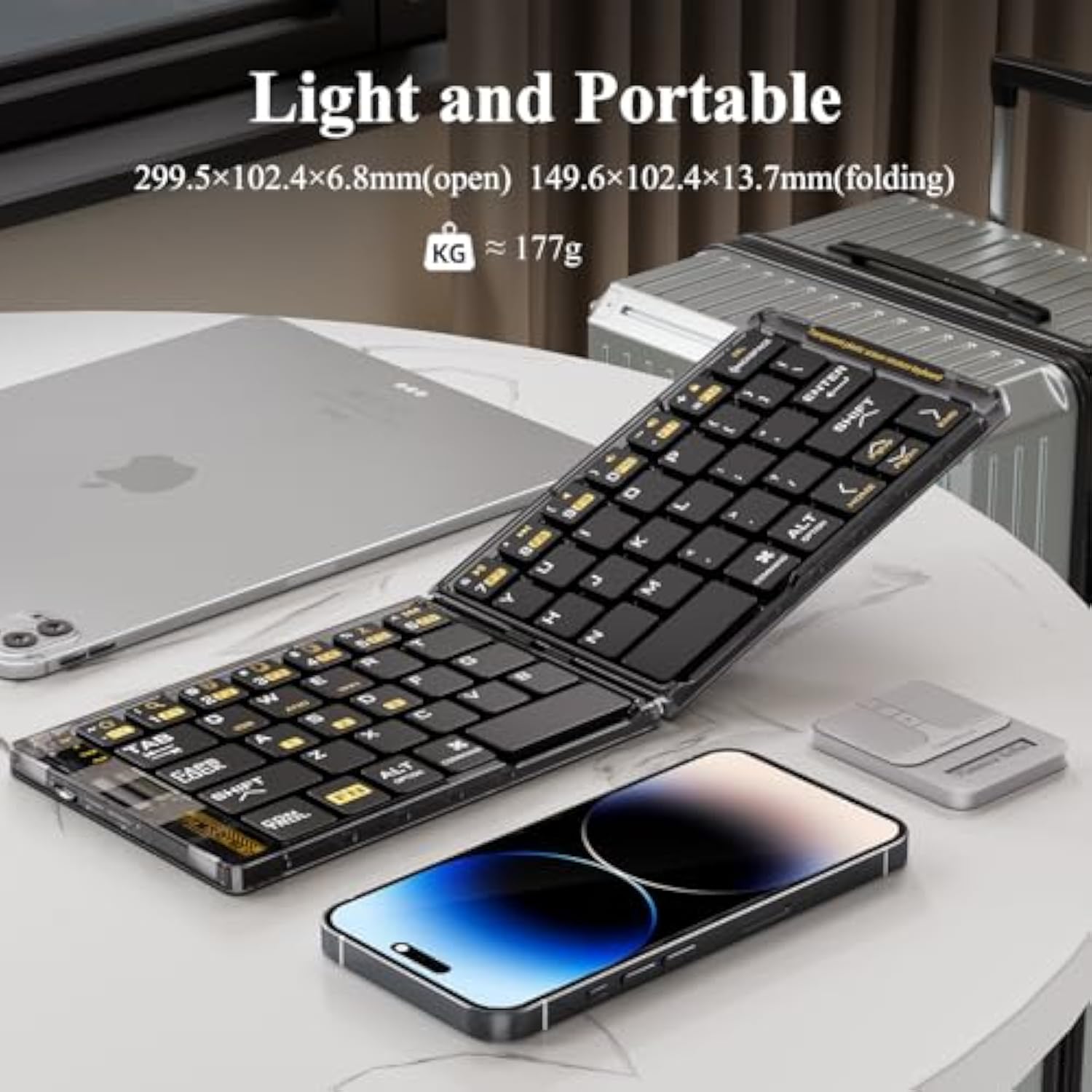 Foldable Keyboard And Mouse(2.4G),F01 Folding Bluetooth Keyboard And Mouse Combo For Business And Travel,Portable Keyboard For Laptop Ipads Tablets,For Windows/Android/Ios-Silver Square Mouse