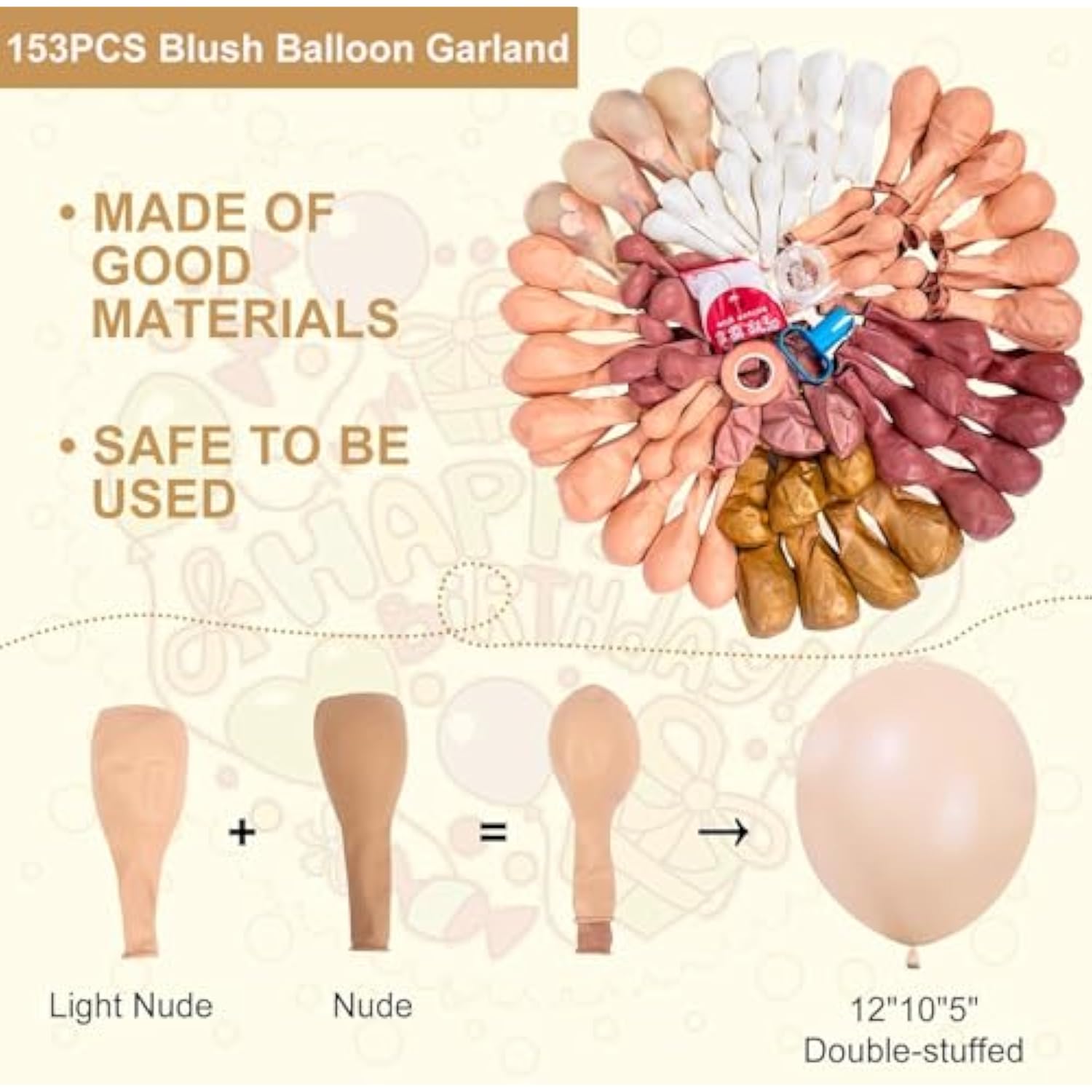 153Pcs Boho Blush Balloon Arch Kit with Nude, Peach & Gold for Parties  Weddings