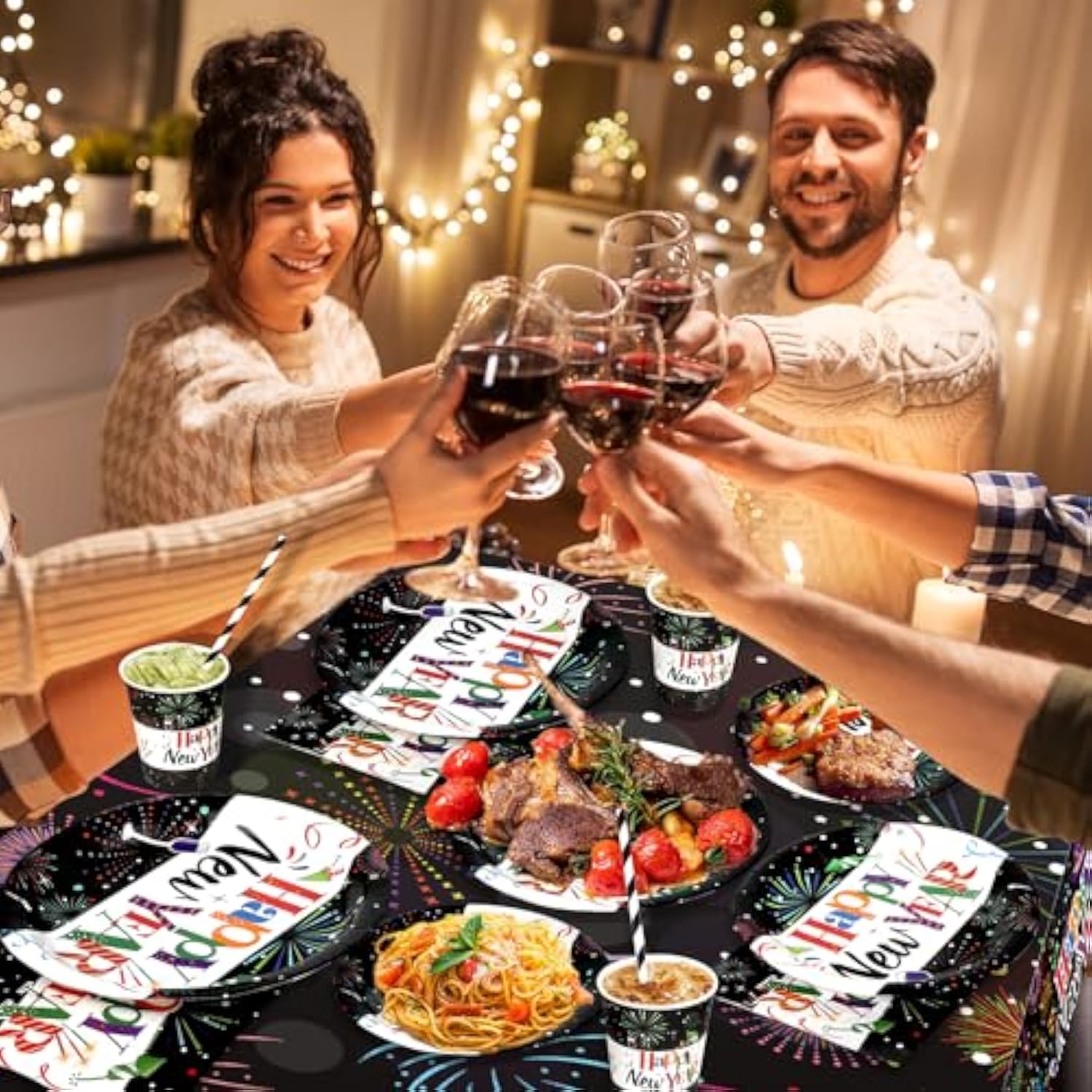 Happy New Year'S Eve Party Supplies Dinnerware Set, Happy New Year Colorful Tablecloth Plates Cups Napkins For 20 Guests,New Year Dinnerware Set For 2026 New Year'S Eve Party Favors,101 Pieces