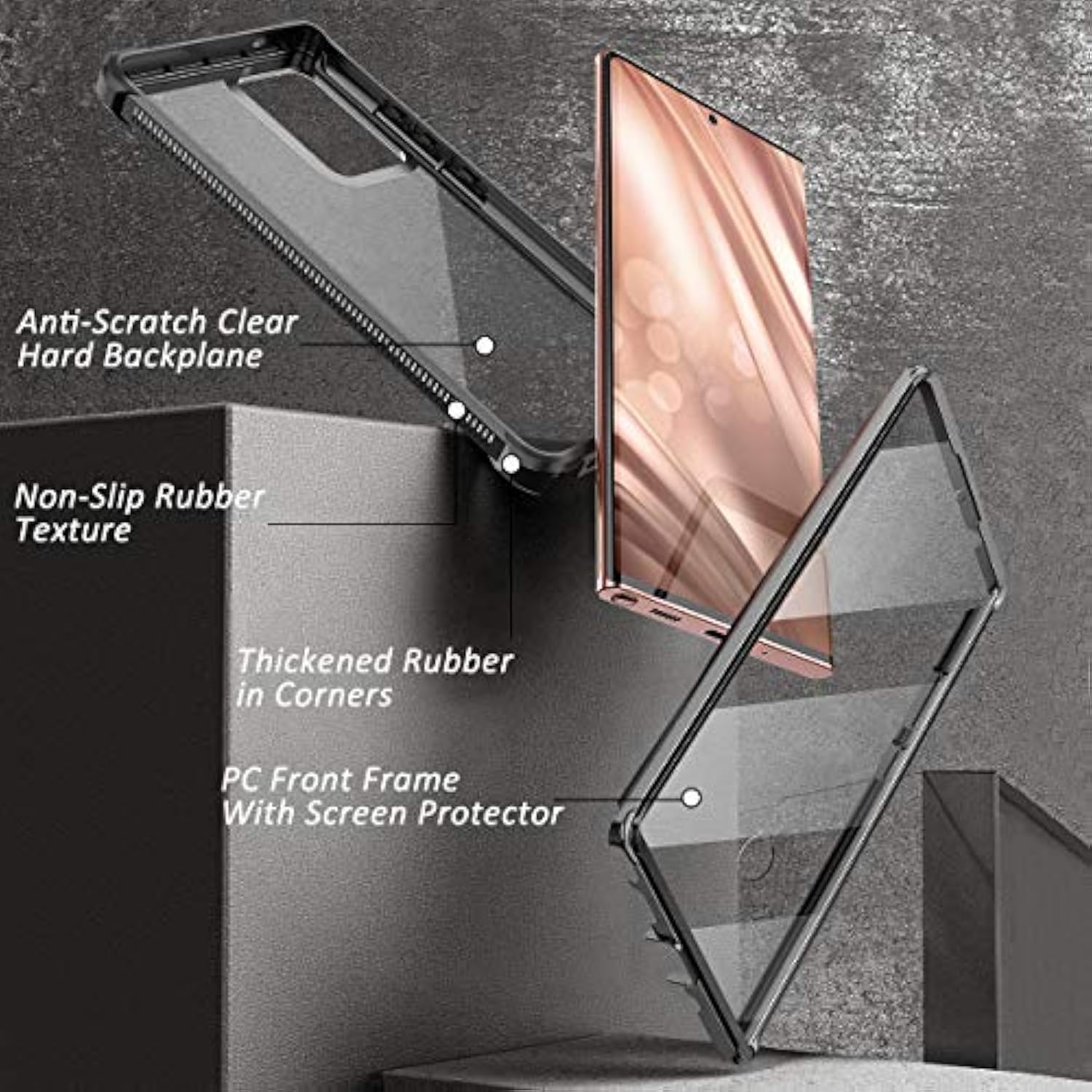 For Galaxy Note 20 Ultra Case With Screen Protector Clear 360 Full Body Rugged Protective Shockproof Hard Back Cover Heavy Duty Defender Bumper For Samsung Note 20 Ultra 5G 6.9" - Black