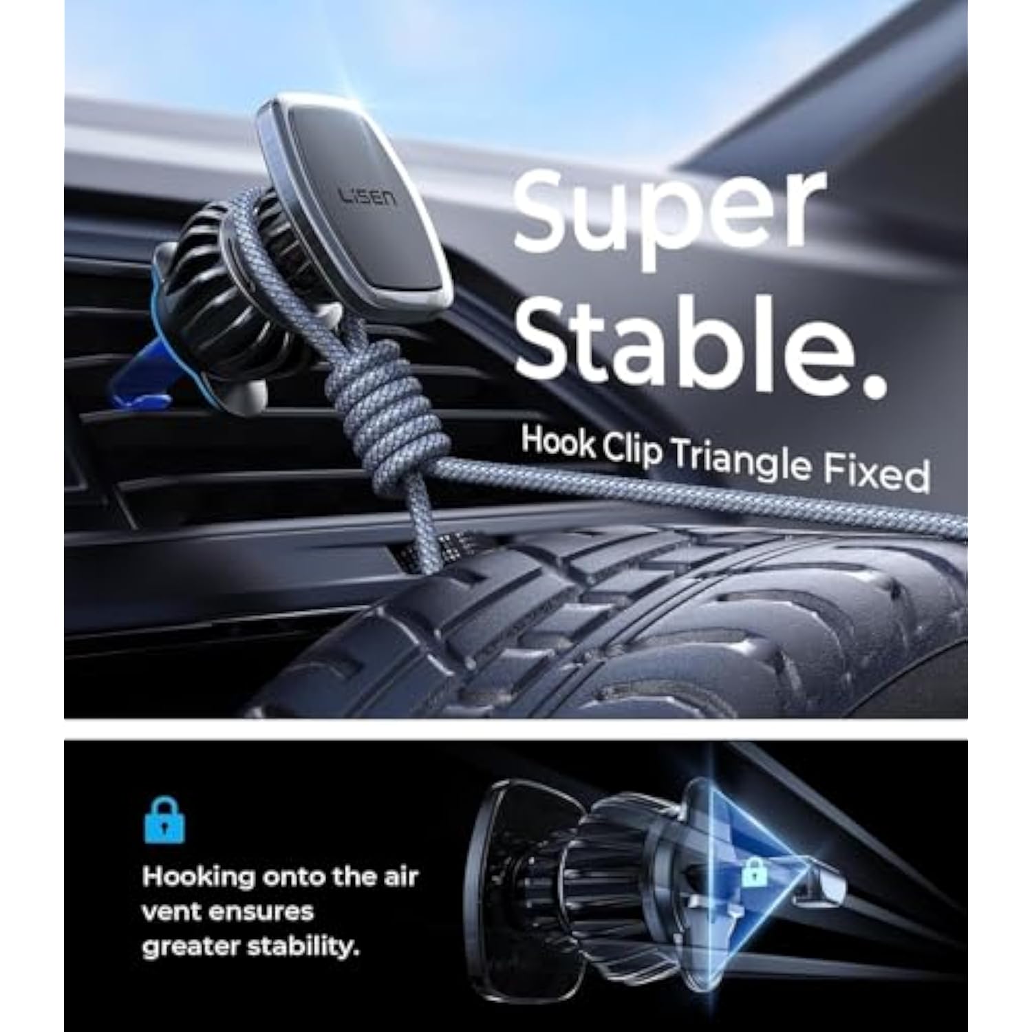 Upgraded Magnetic Car Phone Holder with 6 Strong Magnets, Case Friendly - Black