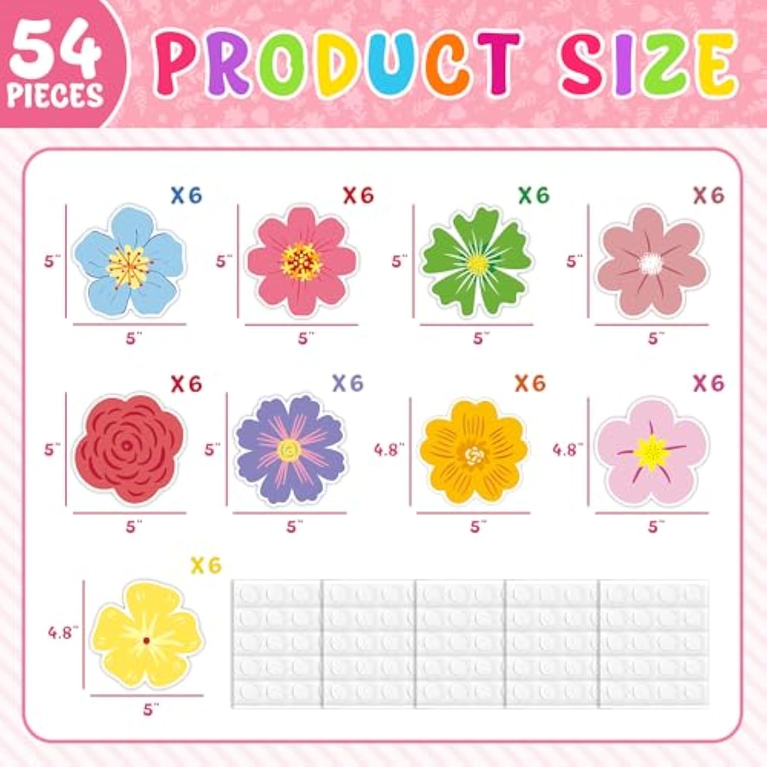 54Pcs Spring Summer Floral Paper Cutouts - Flower Cut-Outs For Spring Bulletin Board, Party Home Classroom Wall Decoration, Back To School Decor