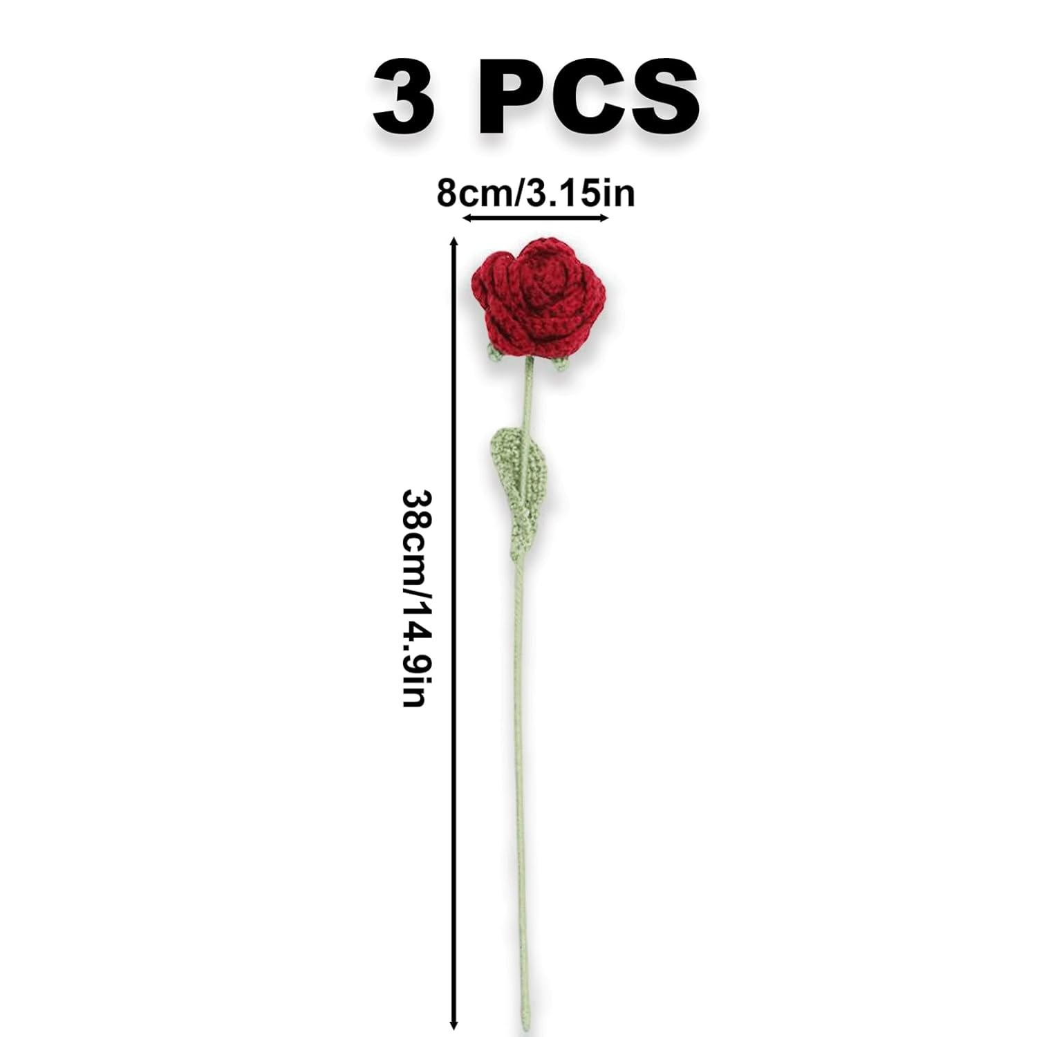 3Pcs Crochet Rose Bouquet, Crochet Flower Bouquet, Rose Flower For Gift, Knitted Flowers Bouquet For Valentine'S Day Wedding Women'S Day Mothers Day Anniversary Birthday Graduation