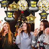 7pc 22-Inch Happy New Year Balloon Set Disco Ball & Star Foil Decor