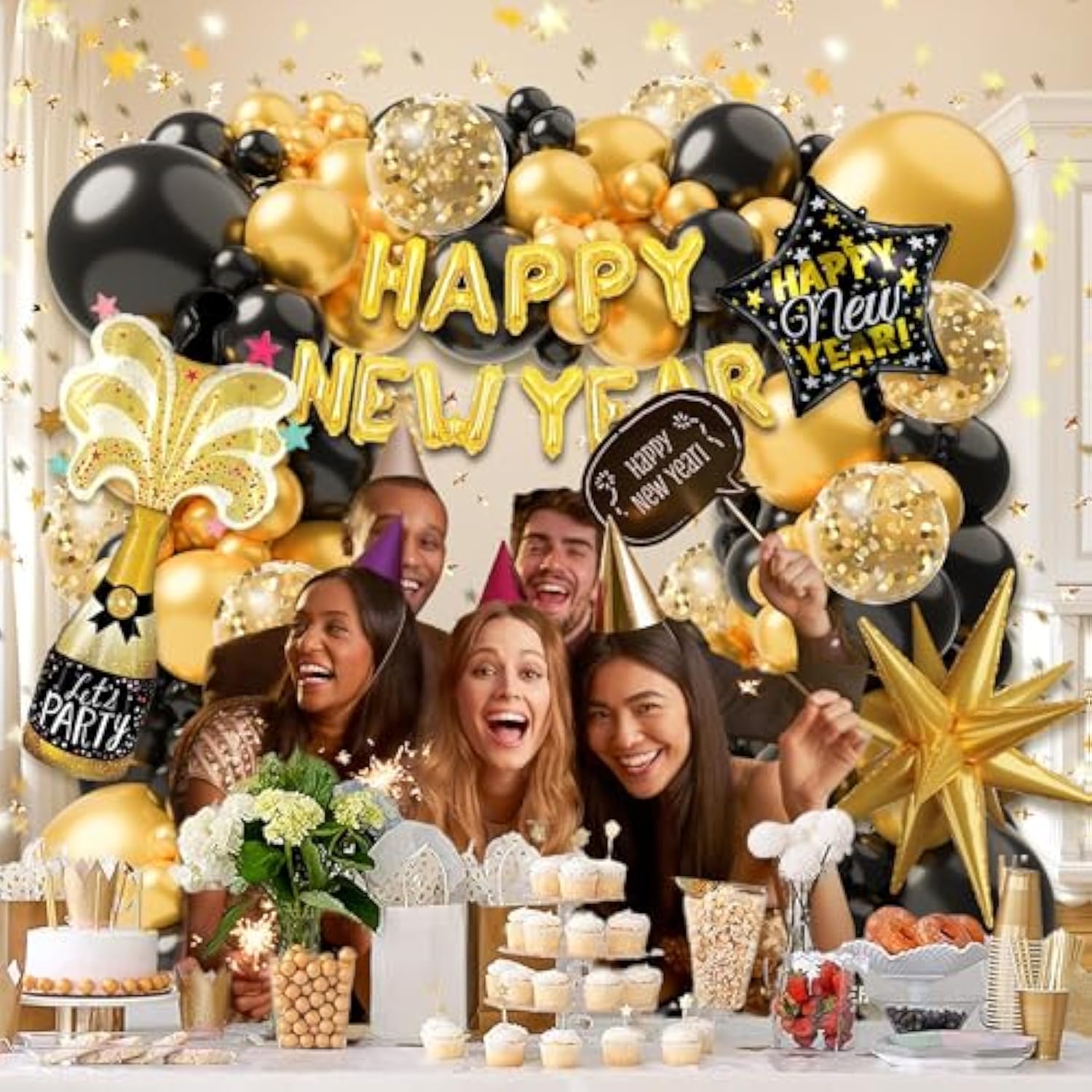 2026 New Year Balloon Arch Kit 140 Pc Black Gold Garland Party Decoration