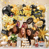 2026 New Year Balloon Arch Kit 140 Pc Black Gold Garland Party Decoration