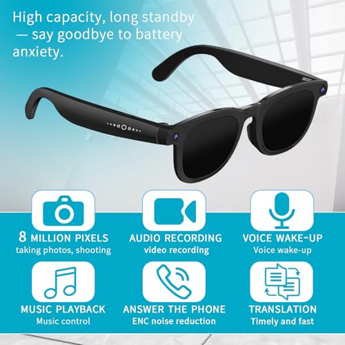 AI Smart Glasses with Camera, 800W HD Anti-Shake Video Glasses, 1080P Video Recording Sunglasses, Real-Time Translation, Voice Assistant, Bluetooth