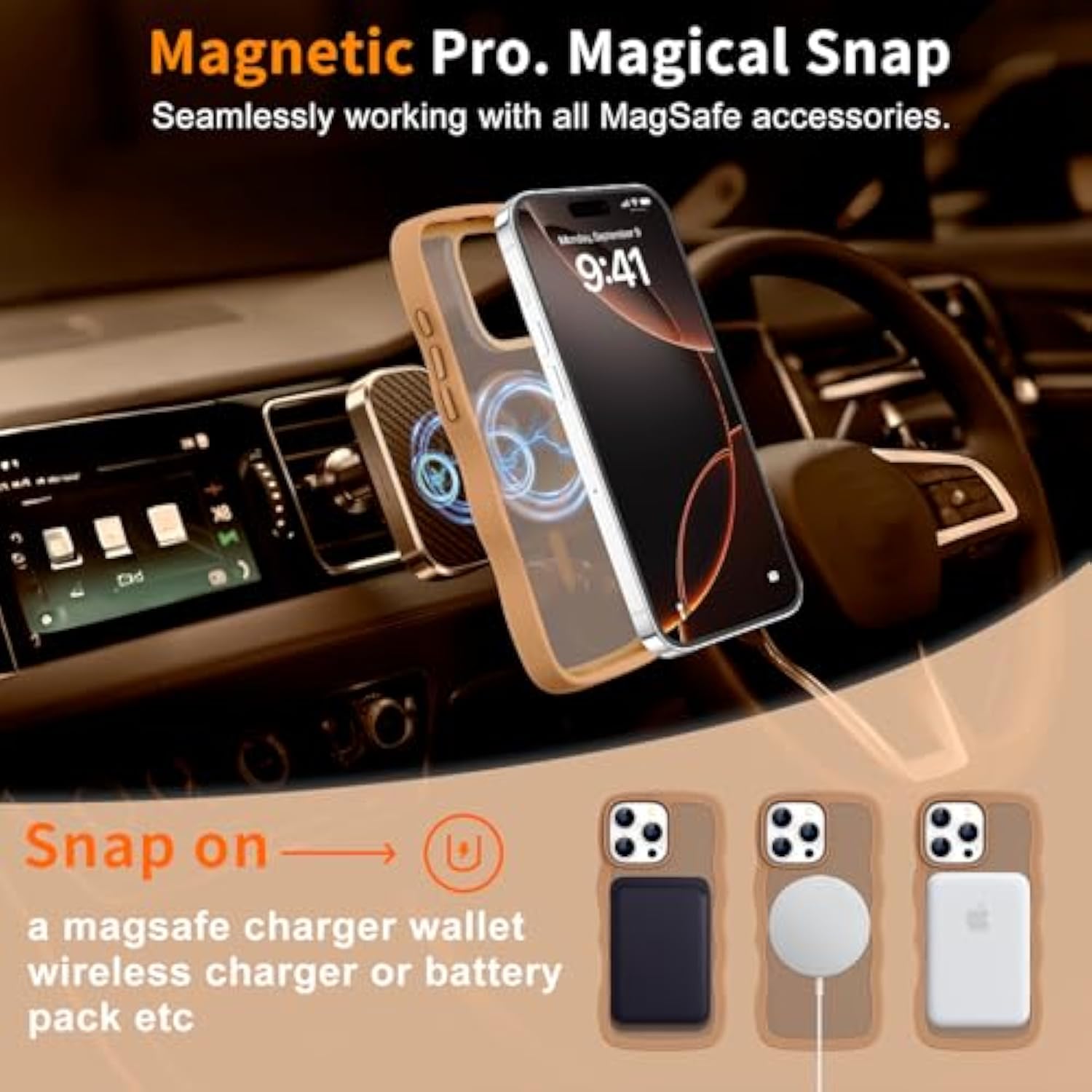 Hualele For Iphone 16 Pro Max Case Cute For Women, Compatible With Magsafe, Military Grade Dropproof Translucent Matte Back Curly Wave Edge Slim Girly Phone Case 16 Pro Max Case, Brown