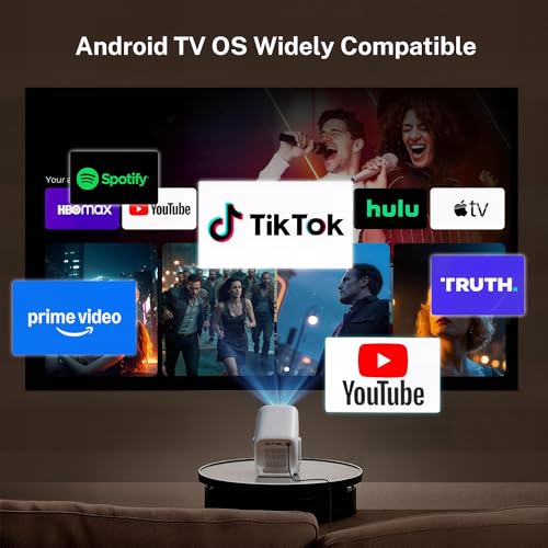 Smart Projector With Wifi 6 And Bluetooth 5.4, 600 Ansi Native 1080P Portable Mini Projector With Auto Focus & Keystone, 270° Rotatable For Bedroom Home Theater Outdoor Movie White&Gray