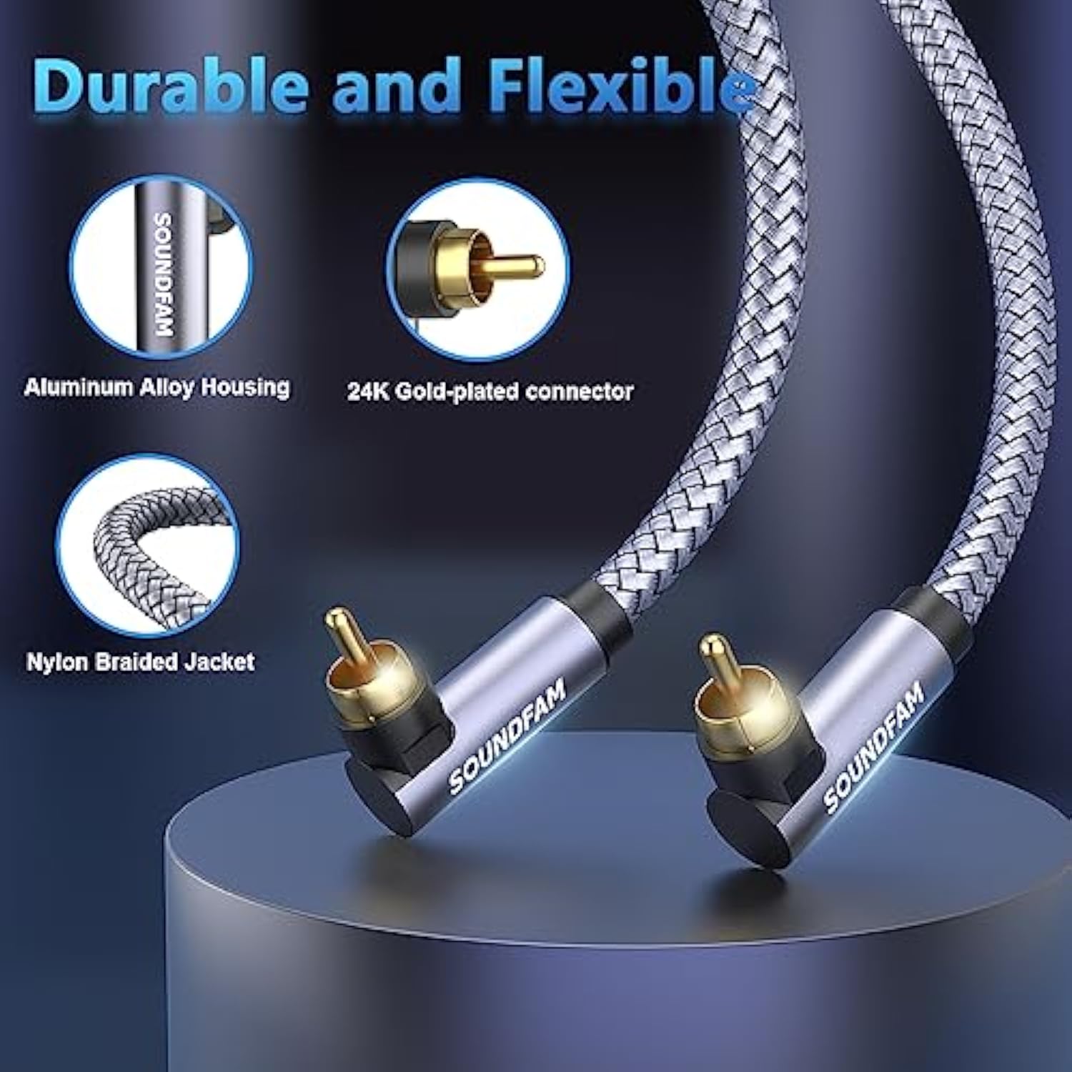 Dual 90 Degree Rca Cable Double Right Angle Rca Subwoofer Cable [24K Gold-Plat